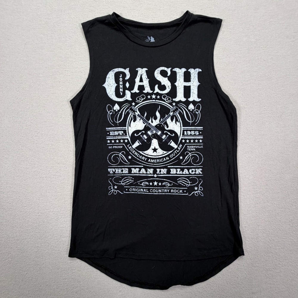 Zion Rootswear Womens Tank Top Regular Black Johnny Cash Graphic M